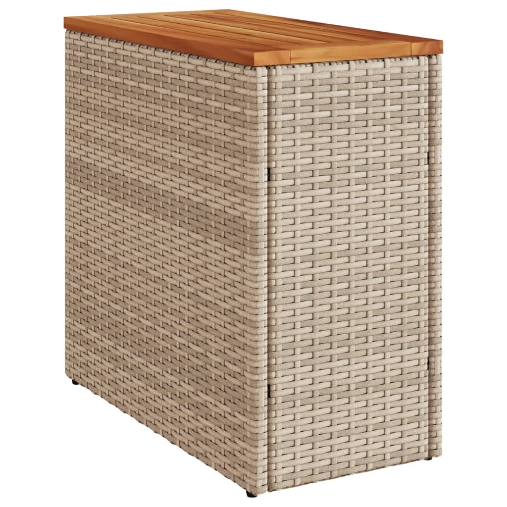 bézs polyrattan kerti kisasztal fa asztallappal 58x27,5x55 cm