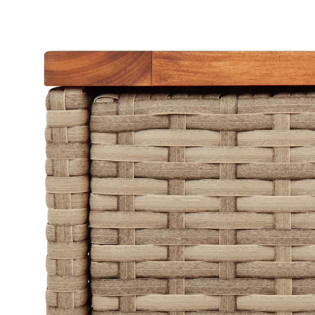 bézs polyrattan kerti kisasztal fa asztallappal 58x27,5x55 cm