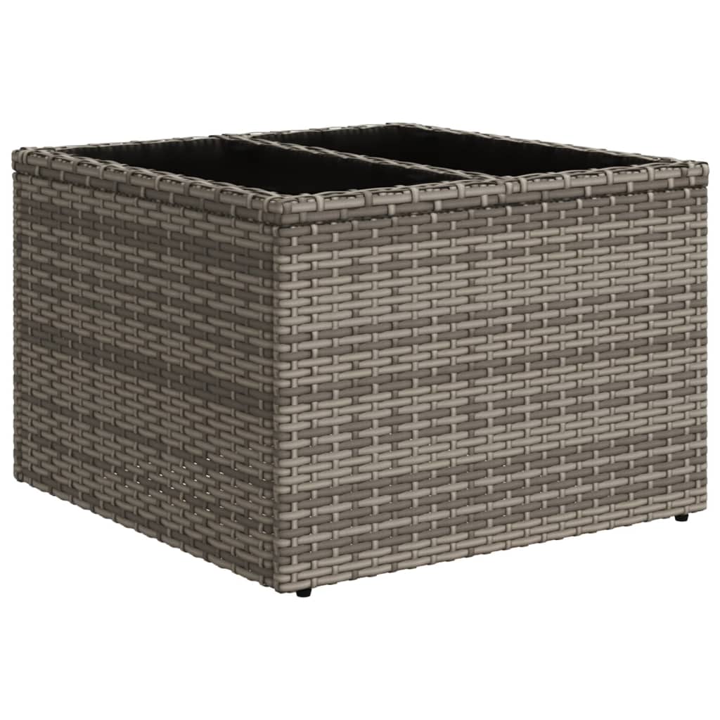 szürke polyrattan üveglapos kerti asztal 55 x 55 x 37 cm