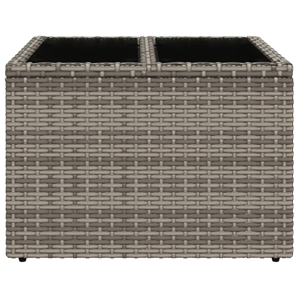 szürke polyrattan üveglapos kerti asztal 55 x 55 x 37 cm
