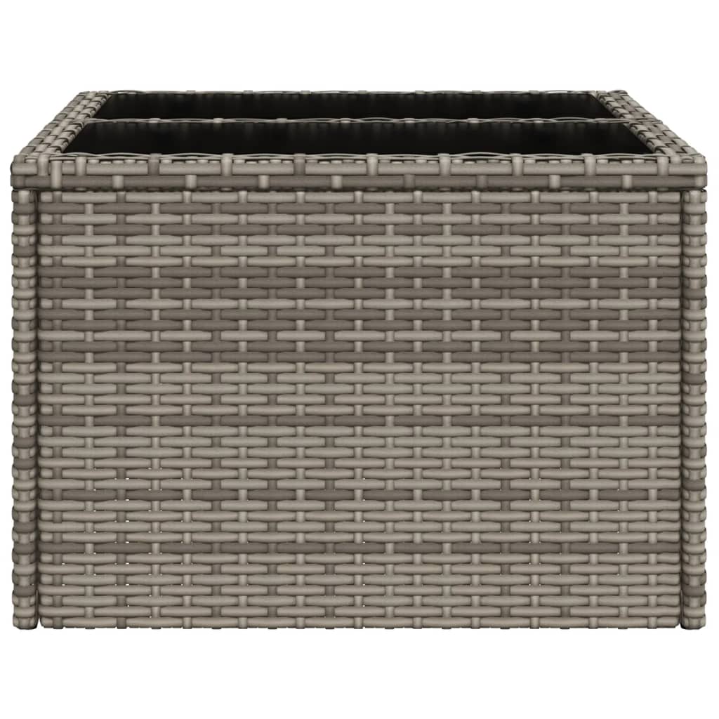szürke polyrattan üveglapos kerti asztal 55 x 55 x 37 cm