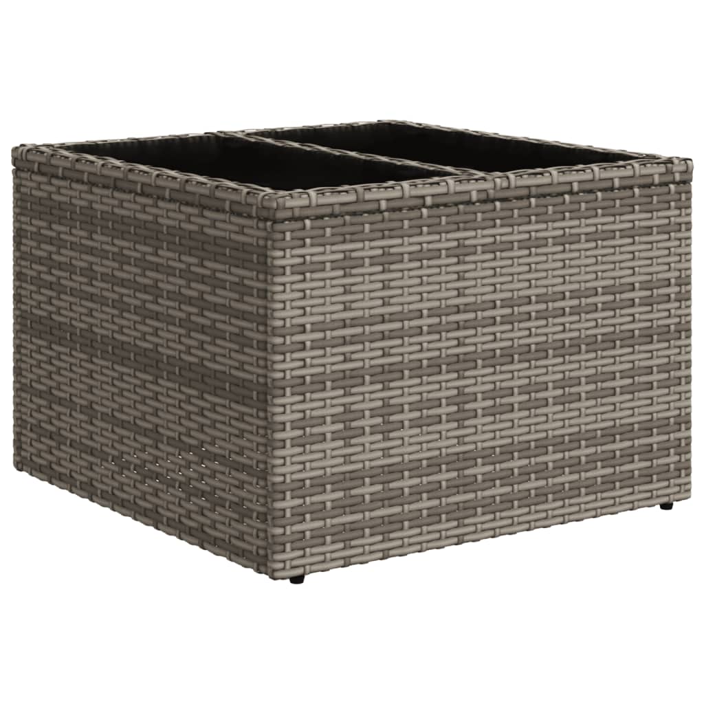 szürke polyrattan üveglapos kerti asztal 55 x 55 x 37 cm
