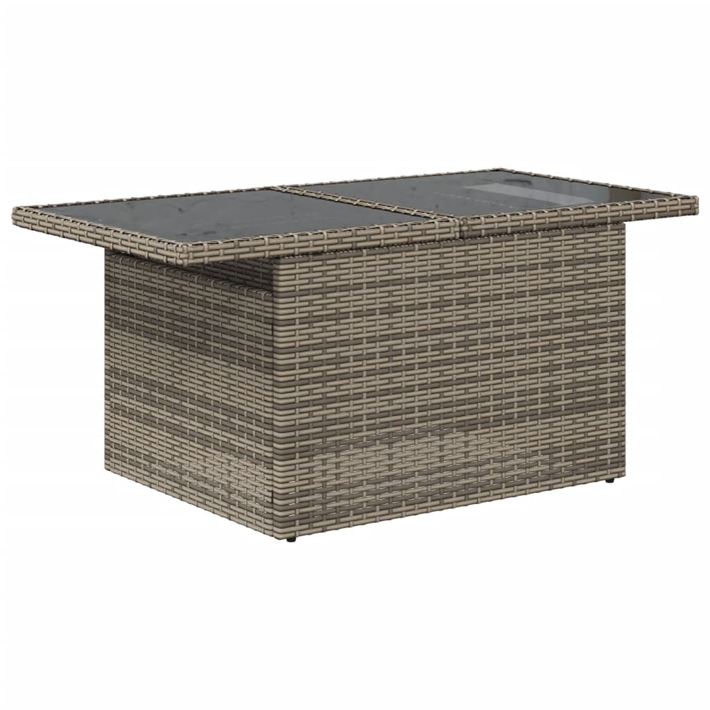 szürke polyrattan üveglapos kerti asztal 100x55x73 cm