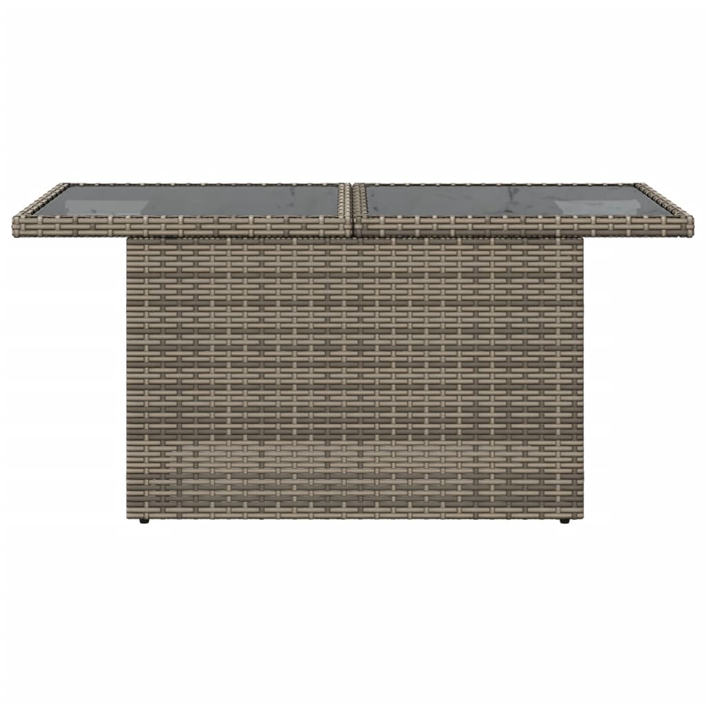 szürke polyrattan üveglapos kerti asztal 100x55x73 cm