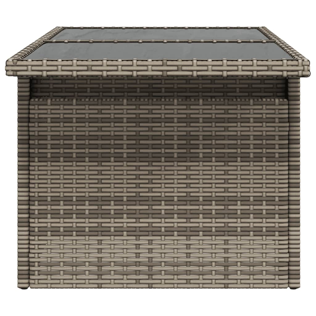 szürke polyrattan üveglapos kerti asztal 100x55x73 cm