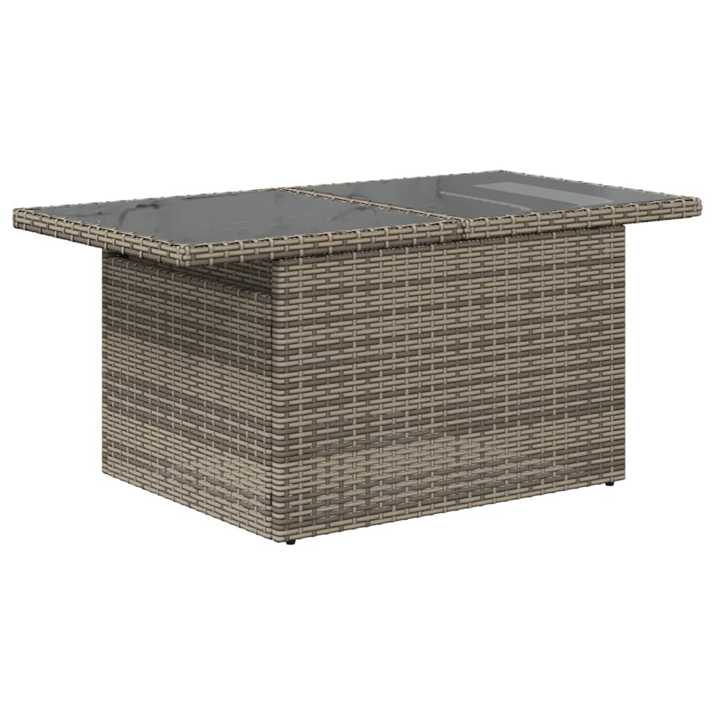 szürke polyrattan üveglapos kerti asztal 100x55x73 cm