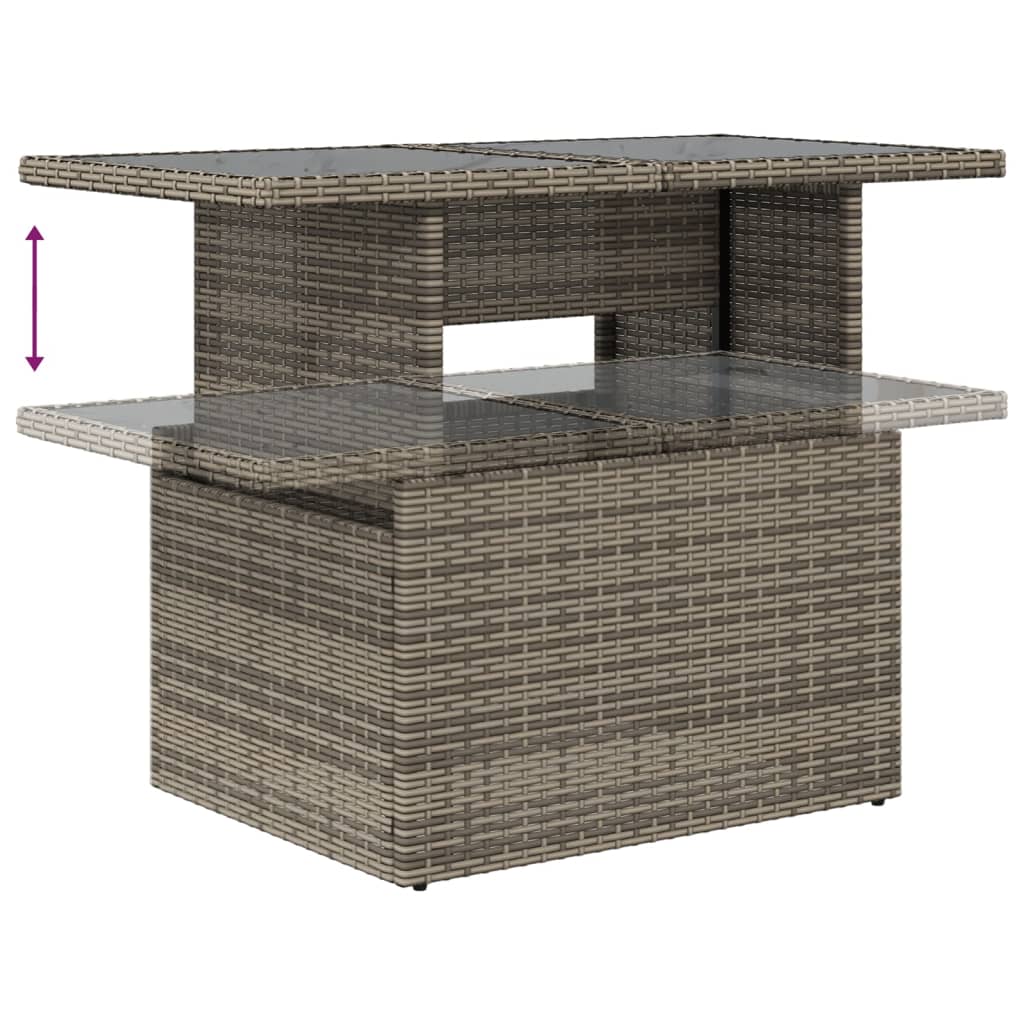 szürke polyrattan üveglapos kerti asztal 100x55x73 cm
