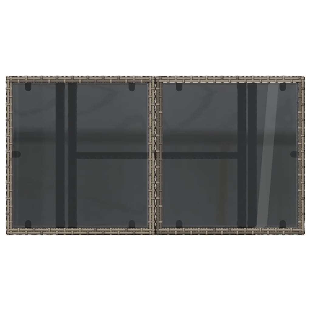 szürke polyrattan üveglapos kerti asztal 100x55x73 cm