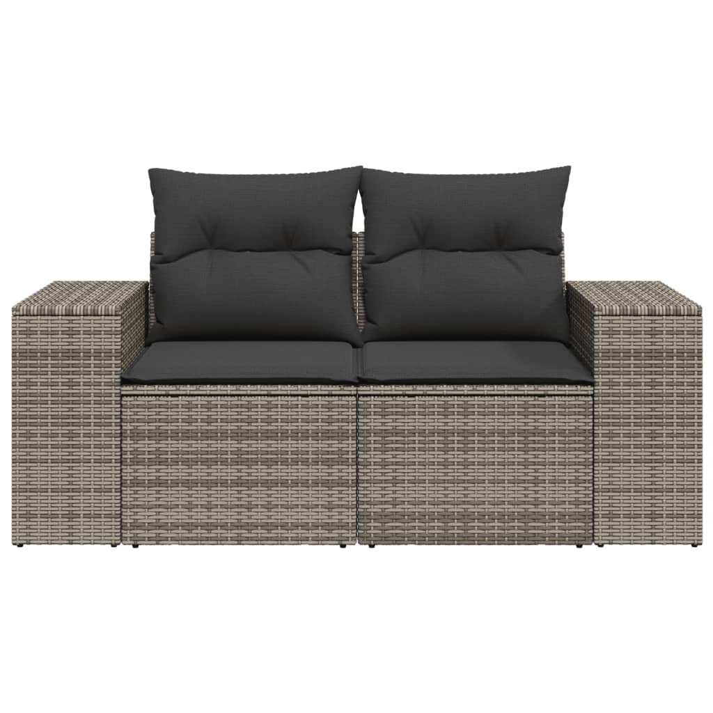 2 személyes szürke polyrattan kerti kanapé párnával