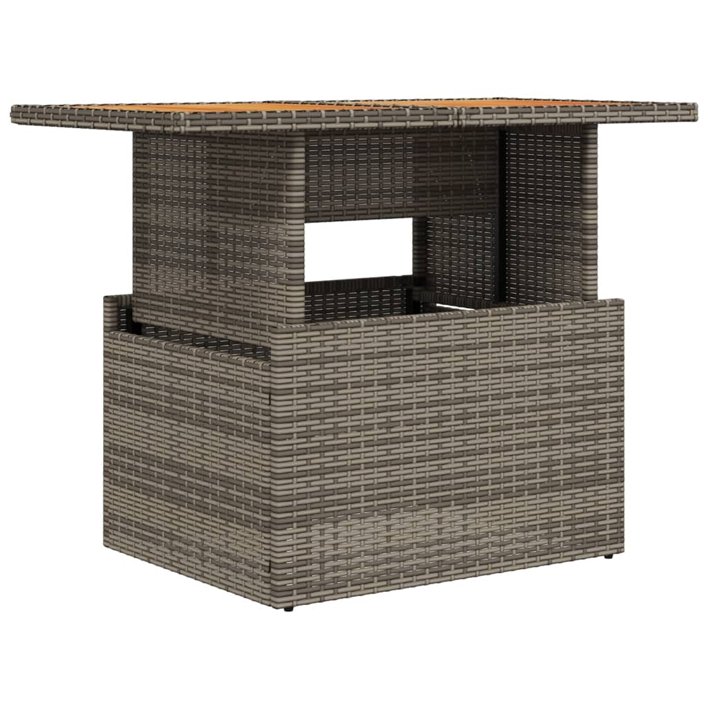 szürke polyrattan és akácfa kerti asztal 100 x 55 x 73 cm