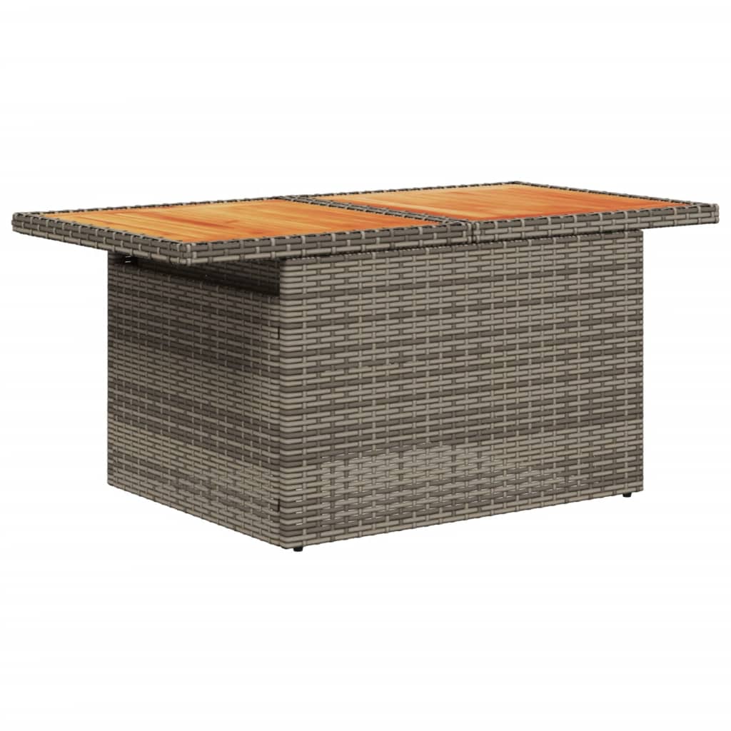 szürke polyrattan és akácfa kerti asztal 100 x 55 x 73 cm