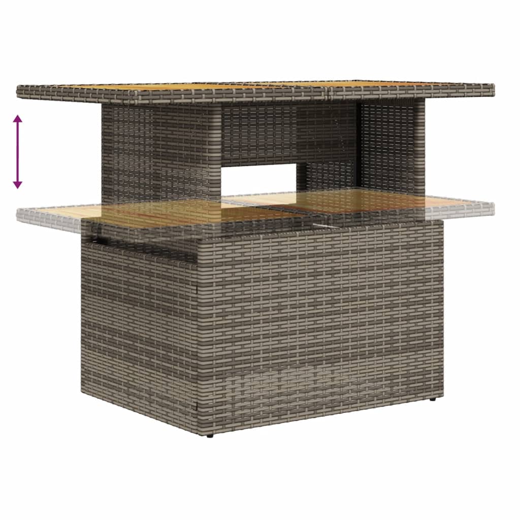szürke polyrattan és akácfa kerti asztal 100 x 55 x 73 cm