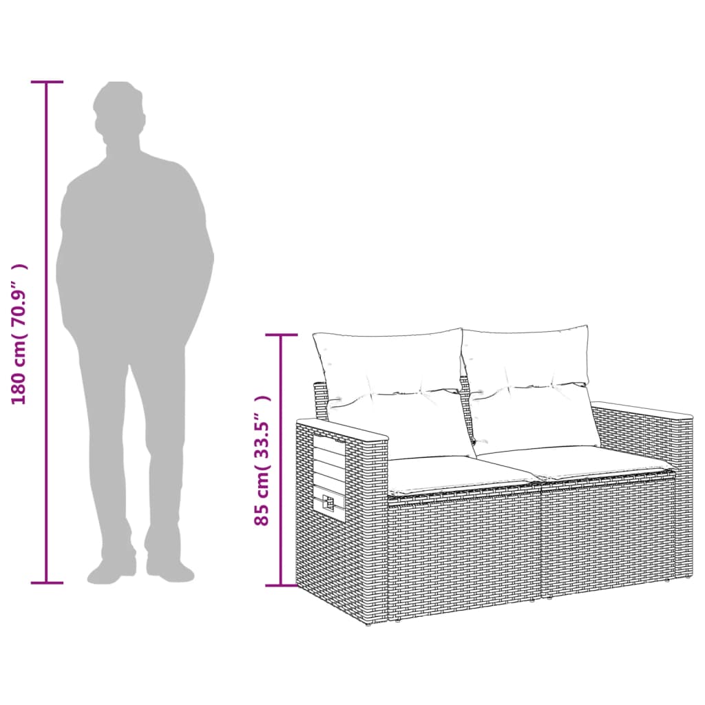 2 személyes szürke polyrattan kerti kanapé párnával