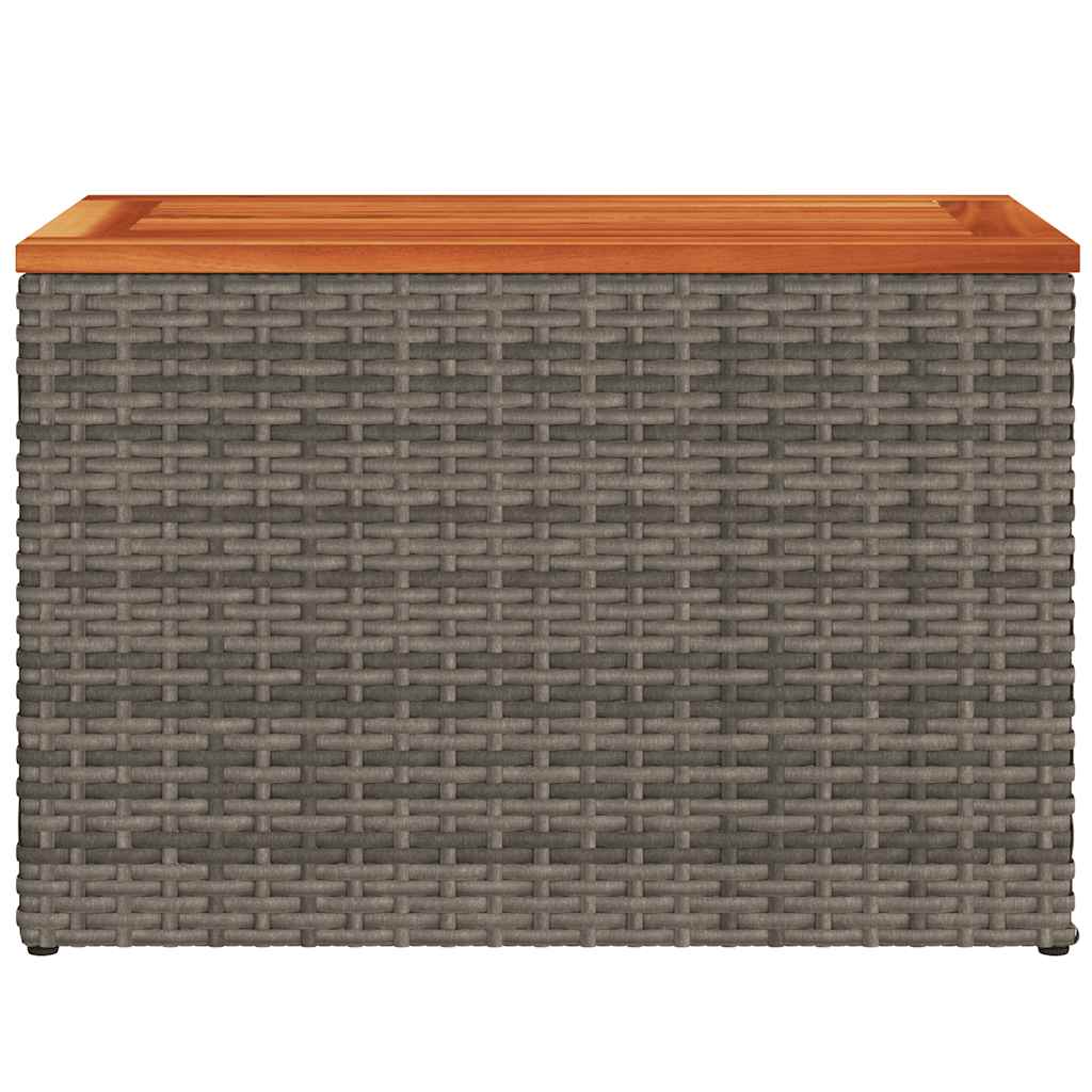 2 db szürke polyrattan és tömör fa kerti kisasztal 55x34x37 cm