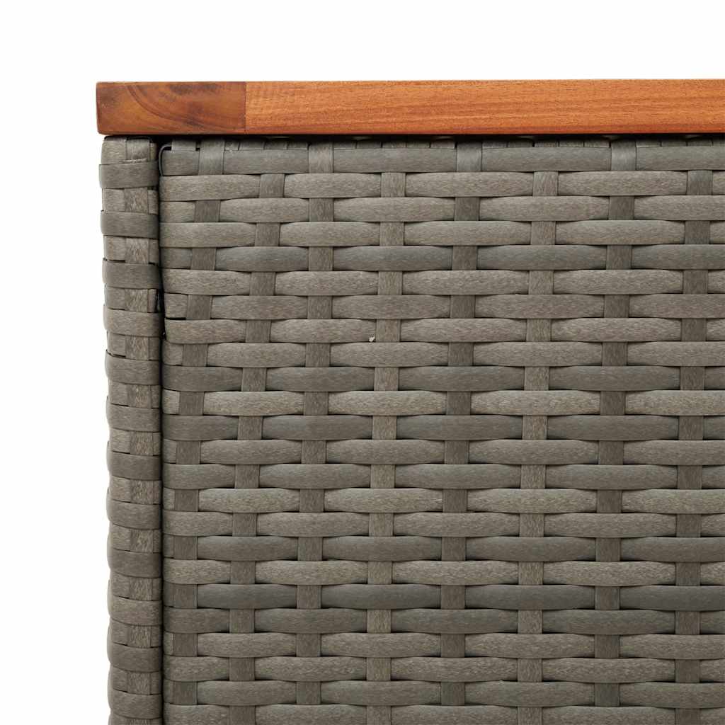 2 db szürke polyrattan és tömör fa kerti kisasztal 55x34x37 cm
