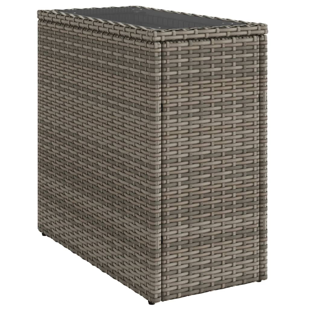 szürke polyrattan kerti kisasztal üveg lappal 58 x 27,5 x 55 cm