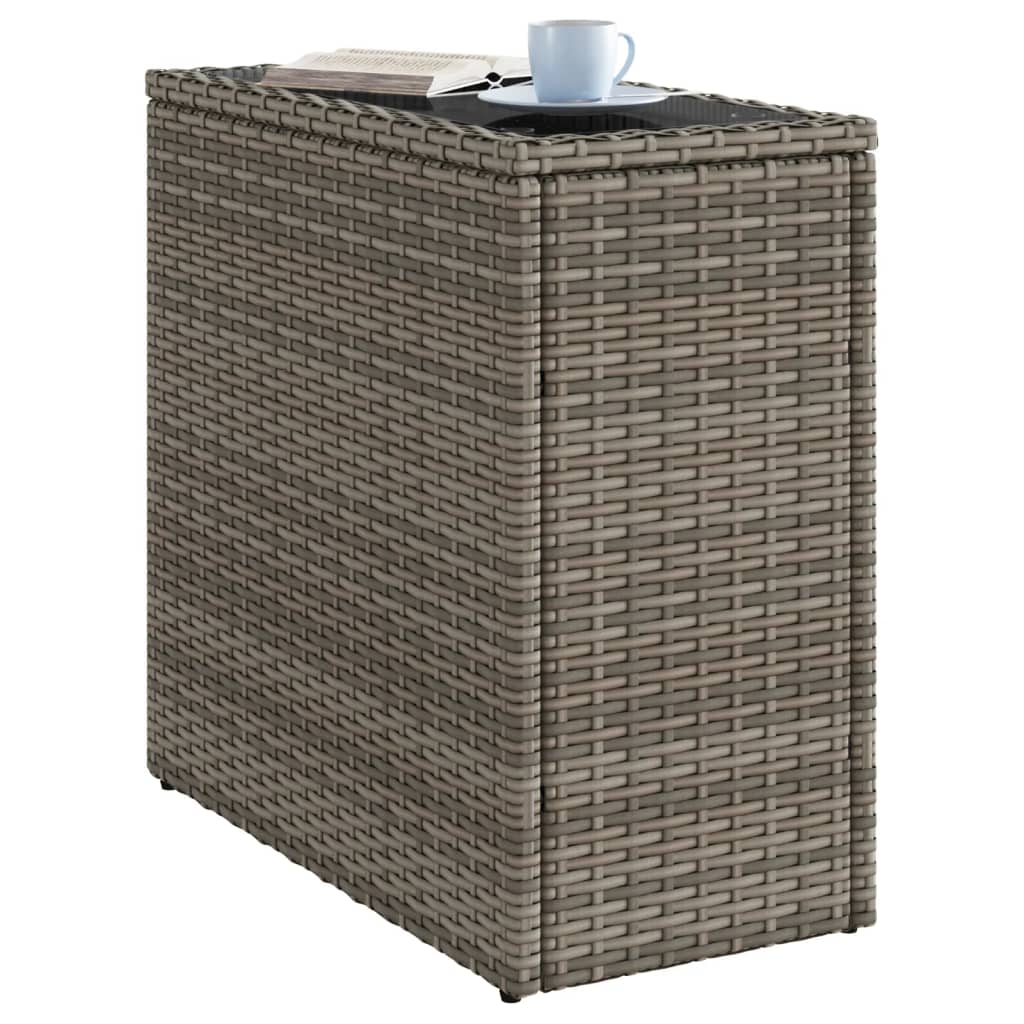 szürke polyrattan kerti kisasztal üveg lappal 58 x 27,5 x 55 cm