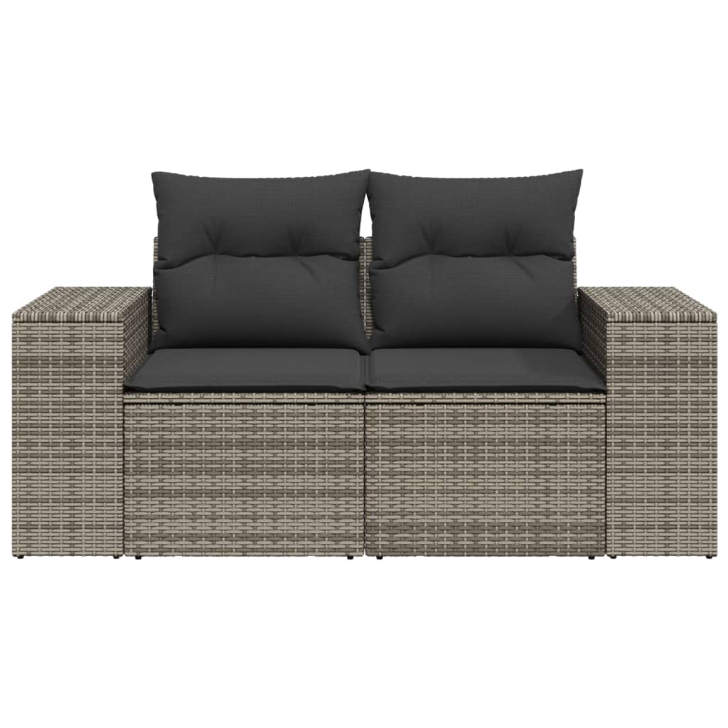 2 személyes szürke polyrattan kerti kanapé párnával