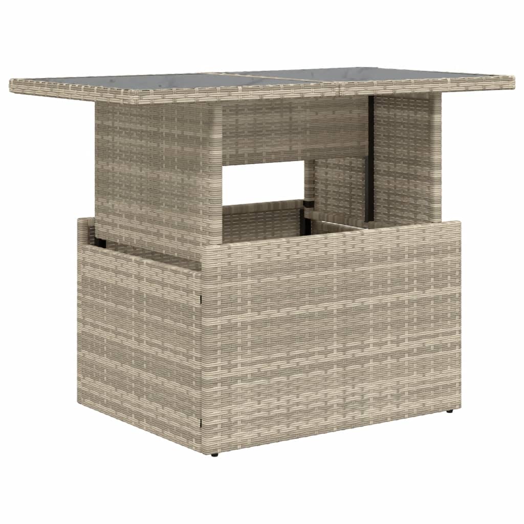 szürke polyrattan üveglapos kerti asztal 100x55x73 cm