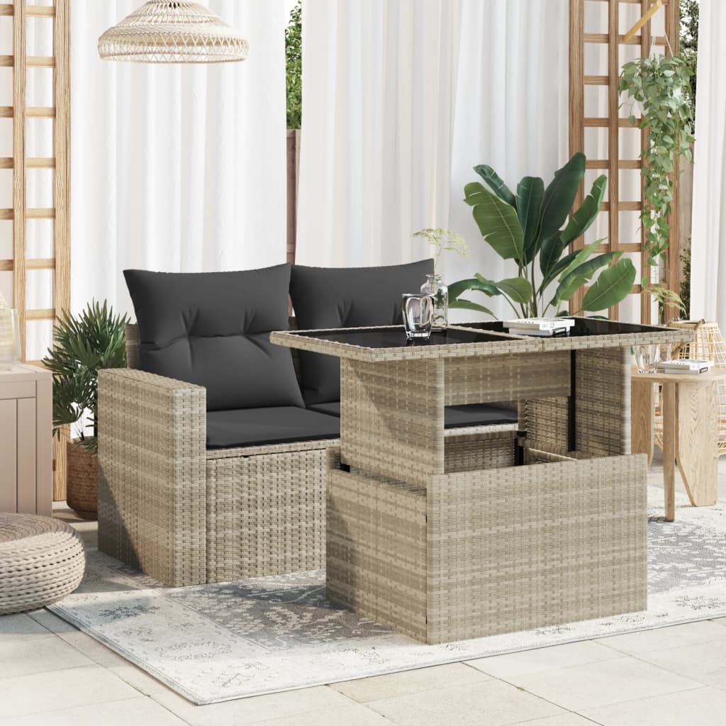 szürke polyrattan üveglapos kerti asztal 100x55x73 cm