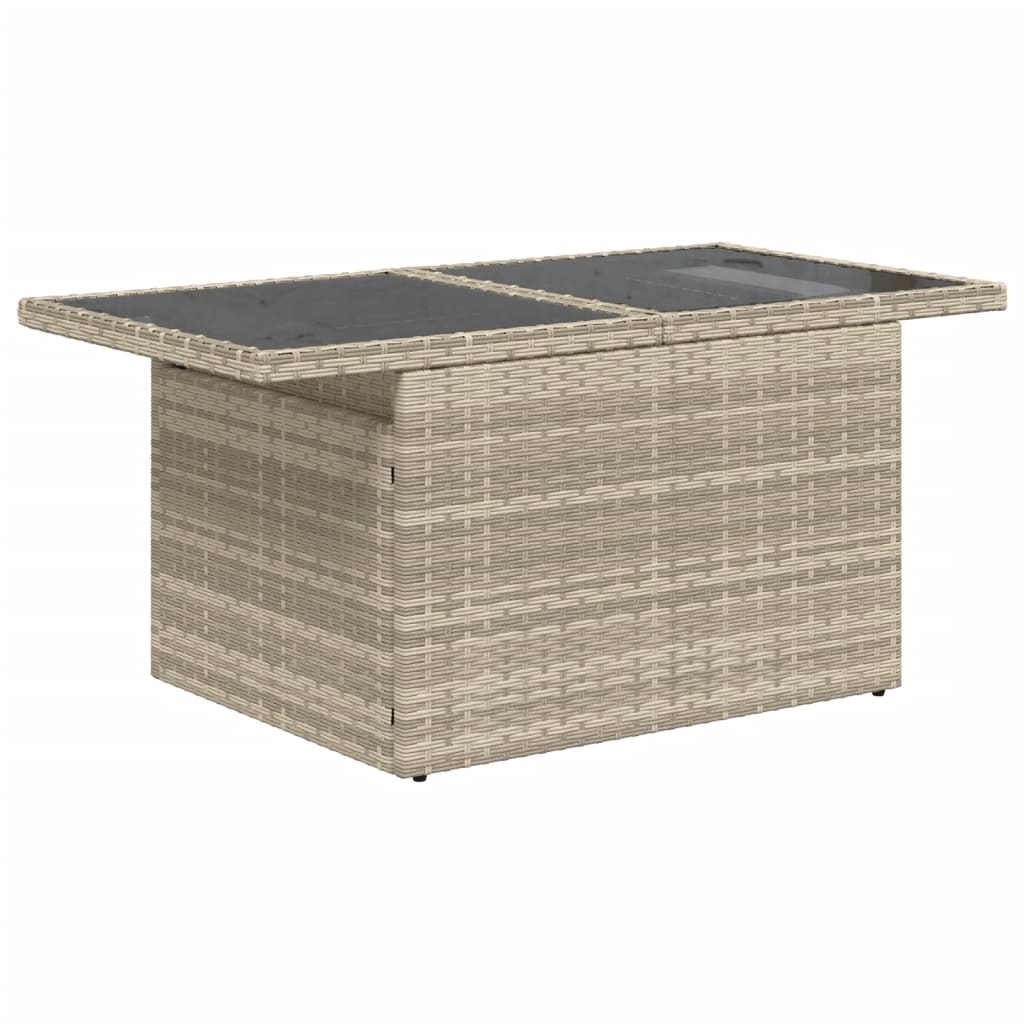 szürke polyrattan üveglapos kerti asztal 100x55x73 cm