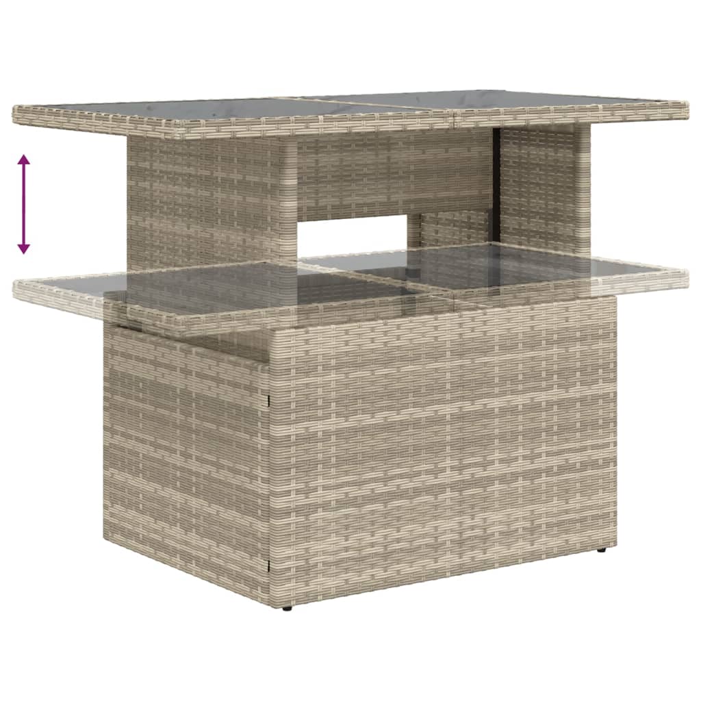szürke polyrattan üveglapos kerti asztal 100x55x73 cm