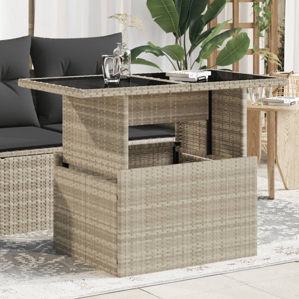 szürke polyrattan üveglapos kerti asztal 100x55x73 cm