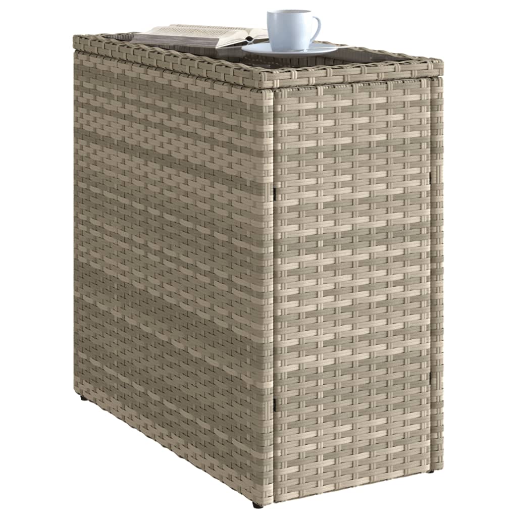 világosszürke polyrattan kerti kisasztal üveg lappal58x27,5x55cm