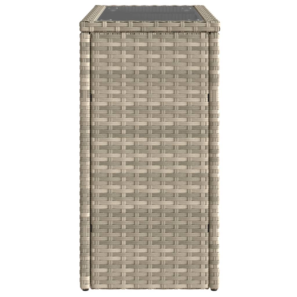világosszürke polyrattan kerti kisasztal üveg lappal58x27,5x55cm