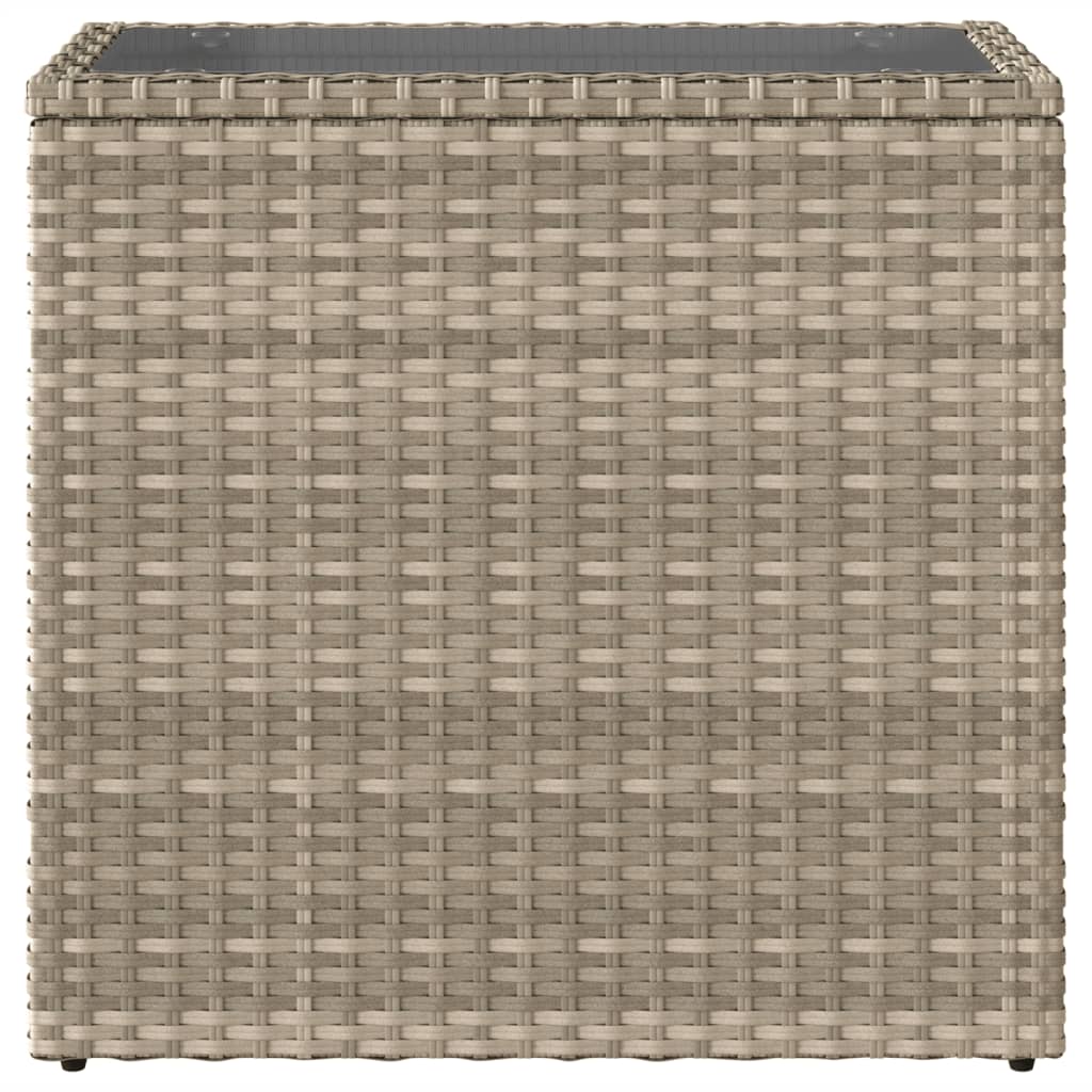 világosszürke polyrattan kerti kisasztal üveg lappal58x27,5x55cm