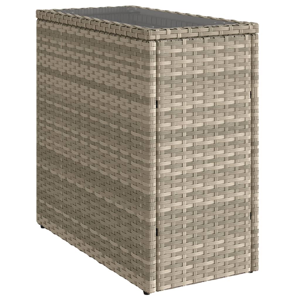 világosszürke polyrattan kerti kisasztal üveg lappal58x27,5x55cm