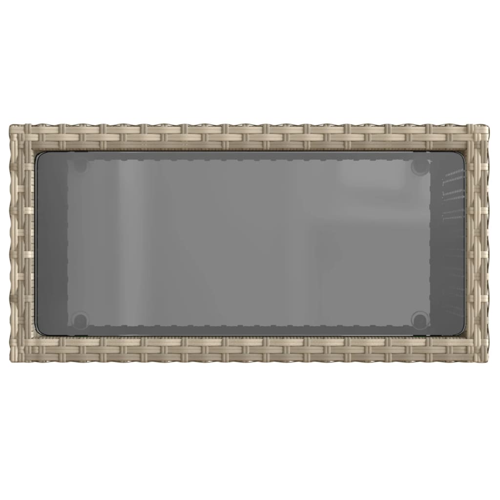 világosszürke polyrattan kerti kisasztal üveg lappal58x27,5x55cm