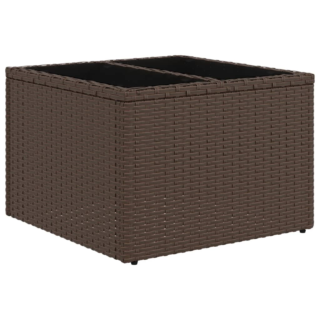 barna polyrattan üveglapos kerti asztal 55 x 55 x 37 cm