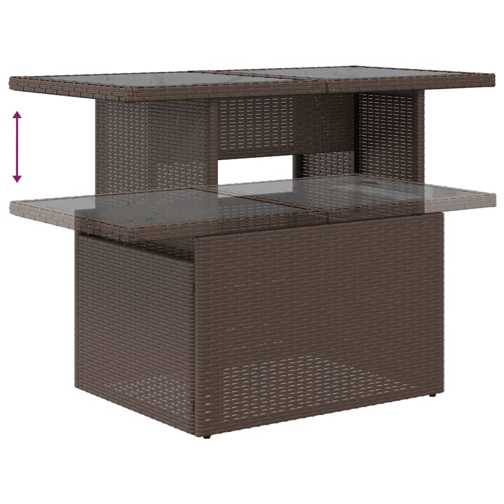 barna polyrattan üveglapos kerti asztal 100 x 55 x 73 cm