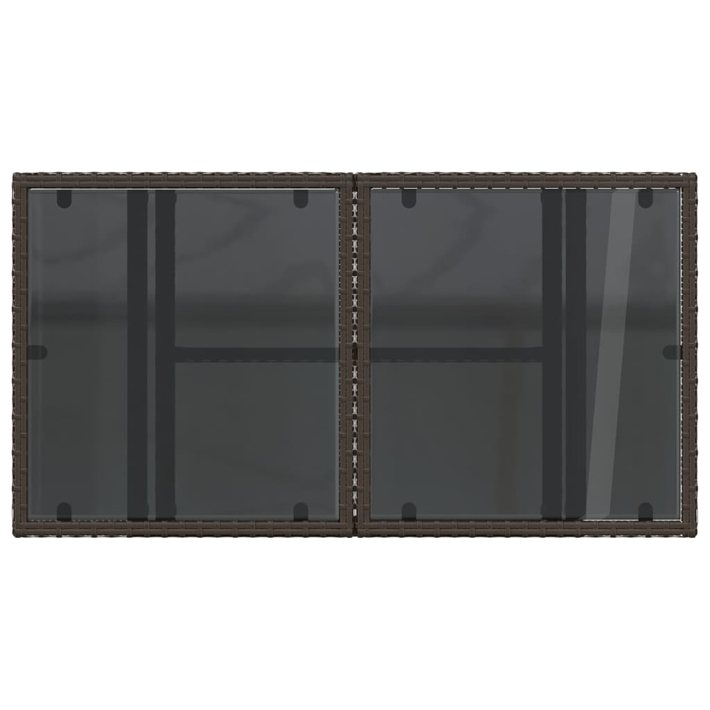 barna polyrattan üveglapos kerti asztal 100 x 55 x 73 cm