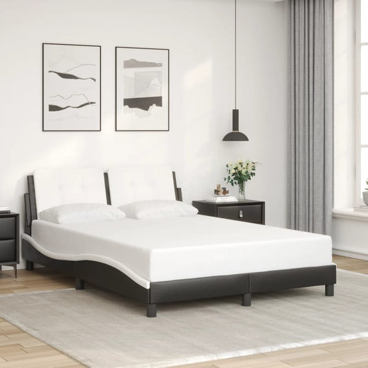 fekete és fehér műbőr ágykeret fejtámlával 120 x 200 cm