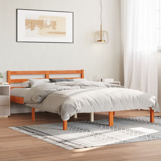 viaszbarna tömör fenyőfa ágy matrac nélkül 140 x 190 cm