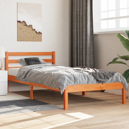 viaszbarna tömör fenyőfa ágy matrac nélkül 90 x 200 cm