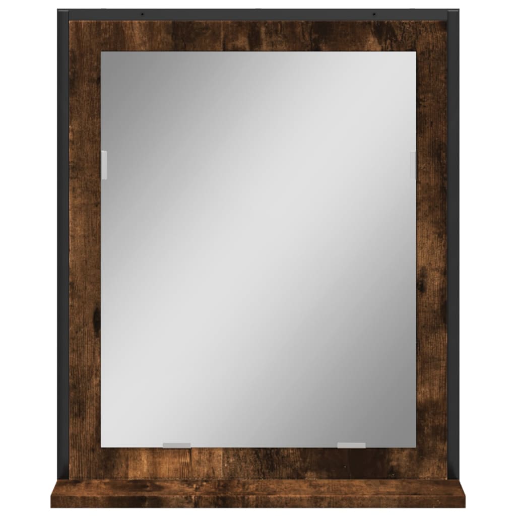 füstölt tölgy szerelt fa fürdőszobai tükör polccal 50x12x60 cm