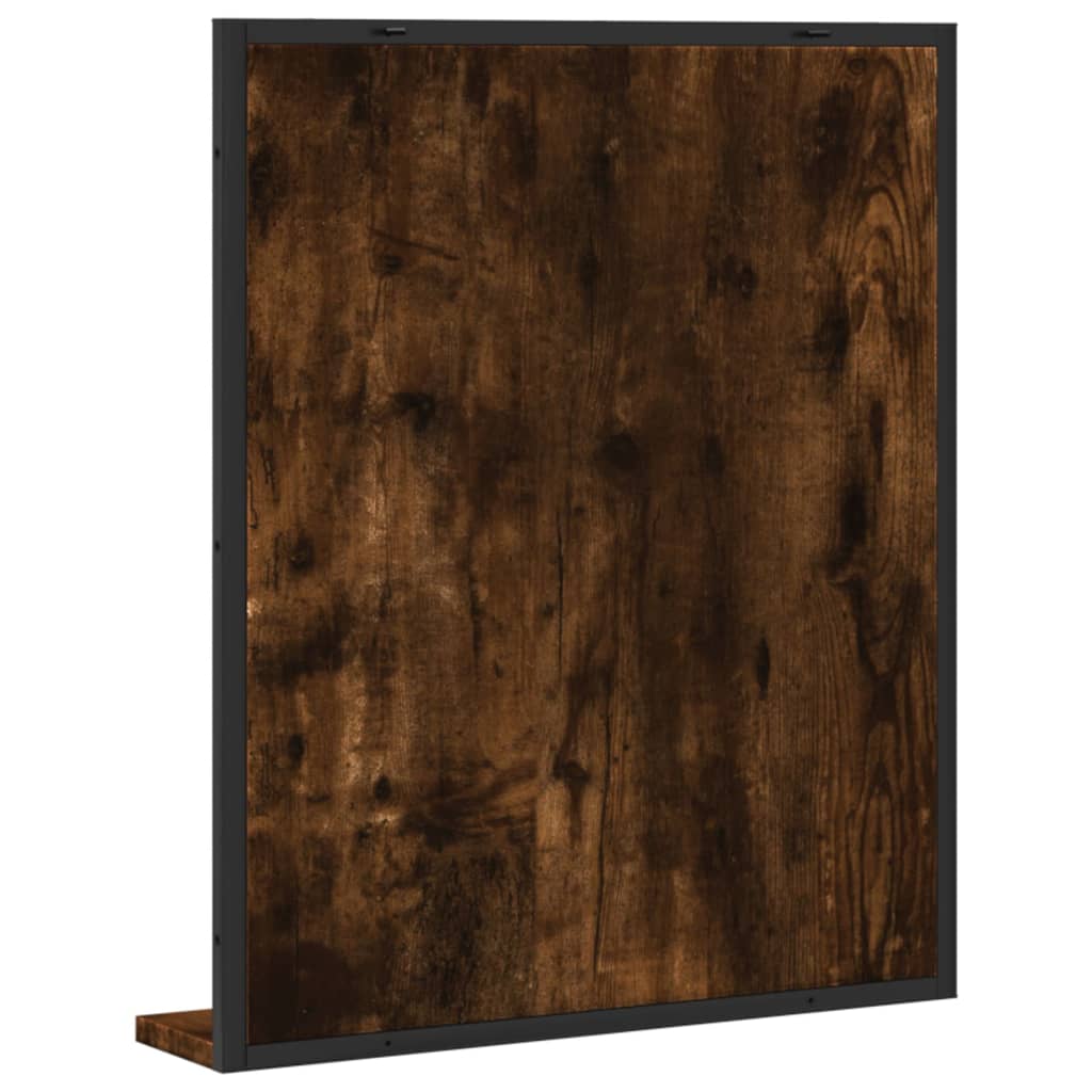füstölt tölgy szerelt fa fürdőszobai tükör polccal 50x12x60 cm