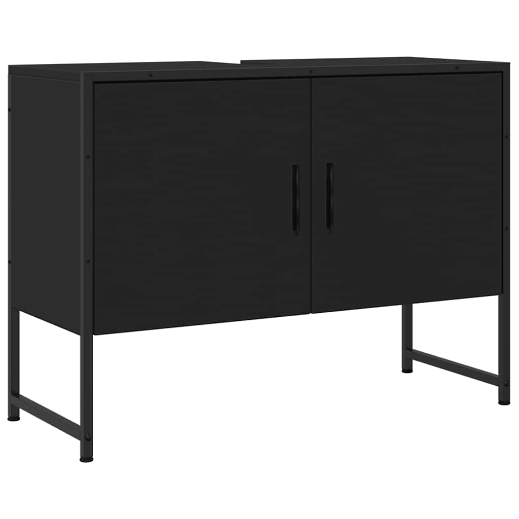 fekete szerelt fa fürdőszobai mosdószekrény 80 x 33 x 60 cm