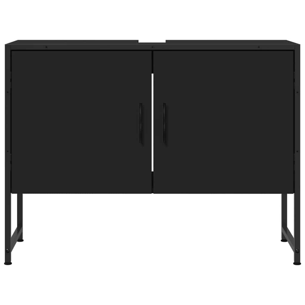 fekete szerelt fa fürdőszobai mosdószekrény 80 x 33 x 60 cm
