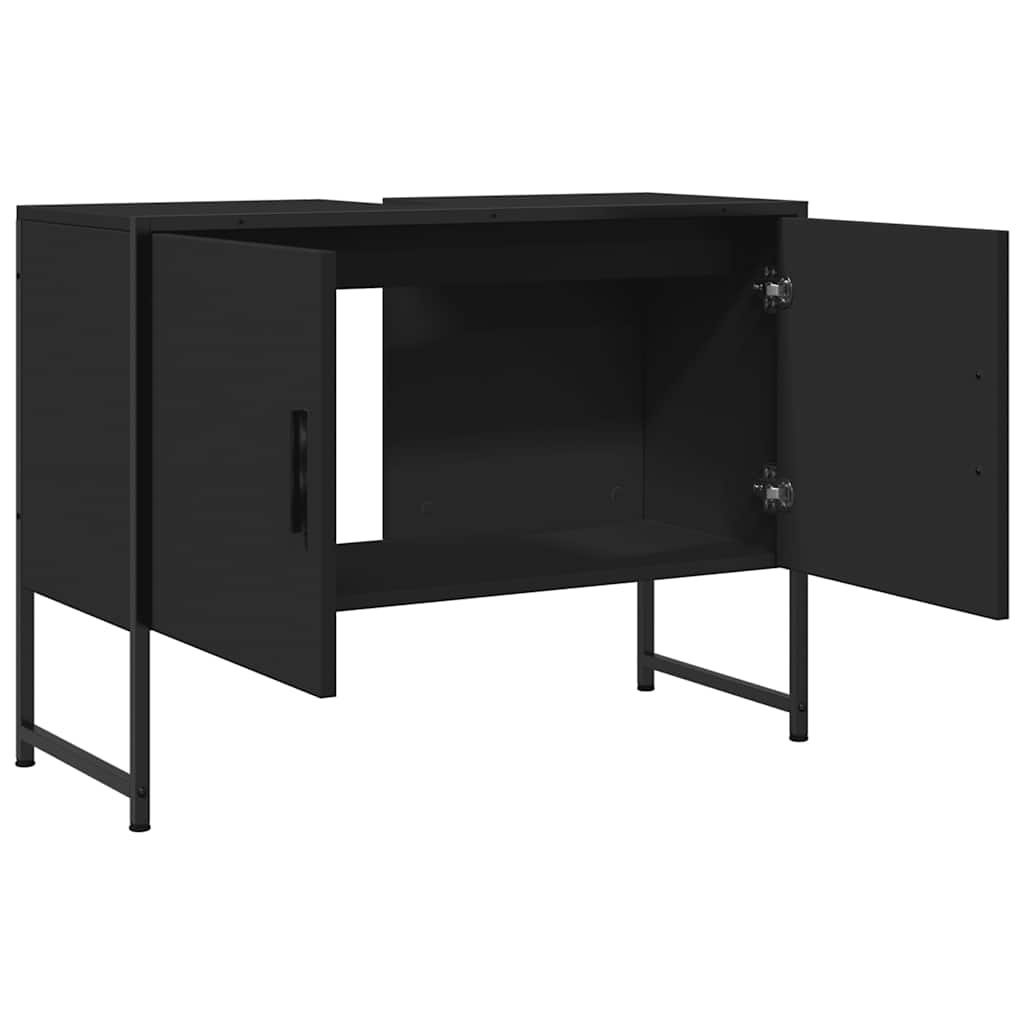 fekete szerelt fa fürdőszobai mosdószekrény 80 x 33 x 60 cm
