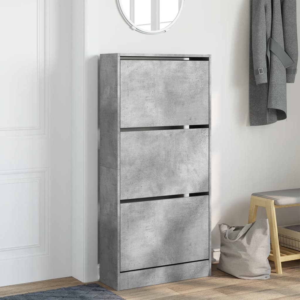 betonszürke szerelt fa cipőszekrény 60 x 21 x 125,5 cm