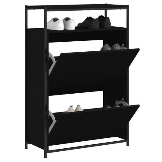 fekete szerelt fa cipőszekrény 75x34x112 cm