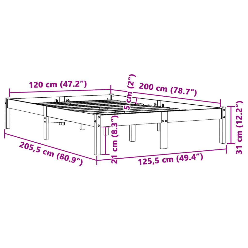 viaszbarna tömör fenyőfa ágy matrac nélkül 120 x 200 cm
