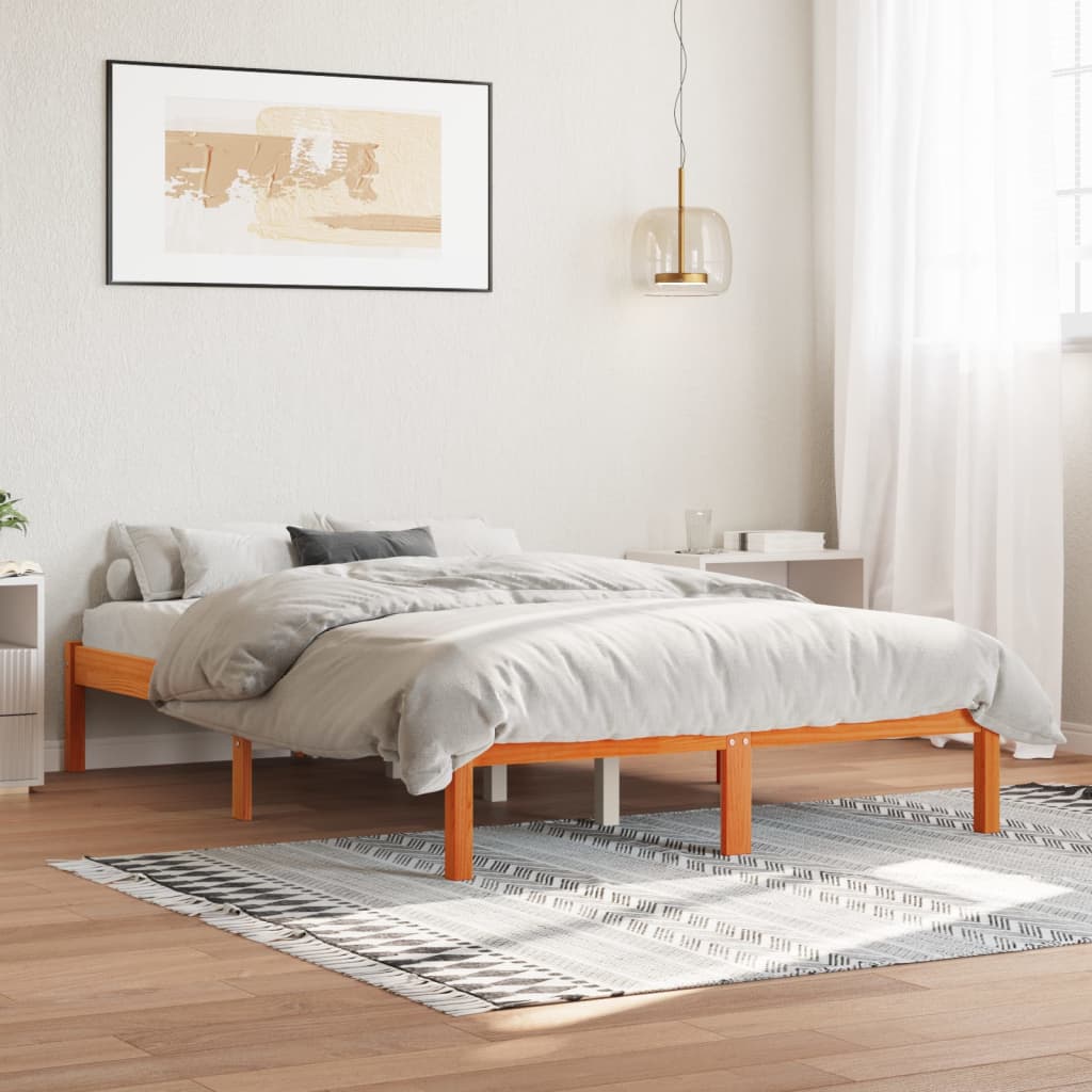 viaszbarna tömör fenyőfa ágy matrac nélkül 140 x 200 cm