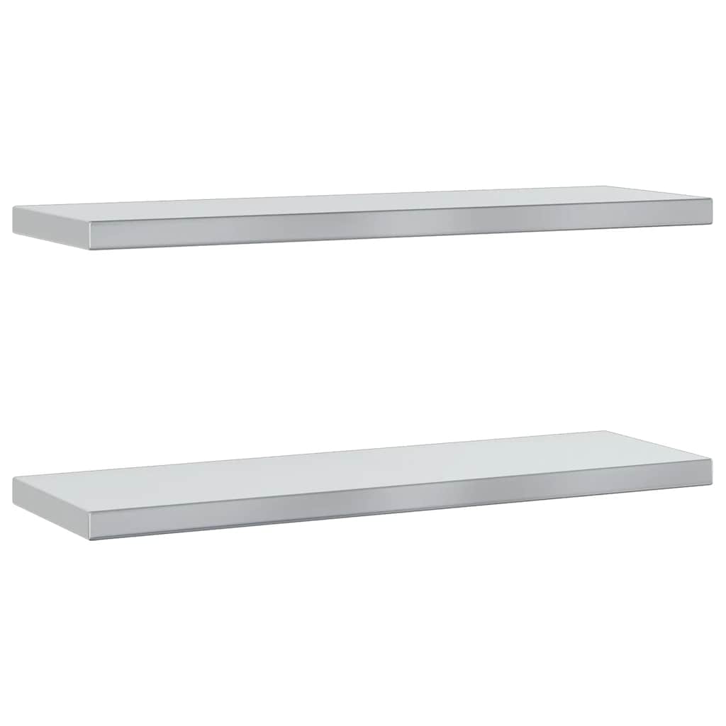 2 db ezüstszínű rozsdamentes acél fali polc 75 x 23,5 x 3 cm