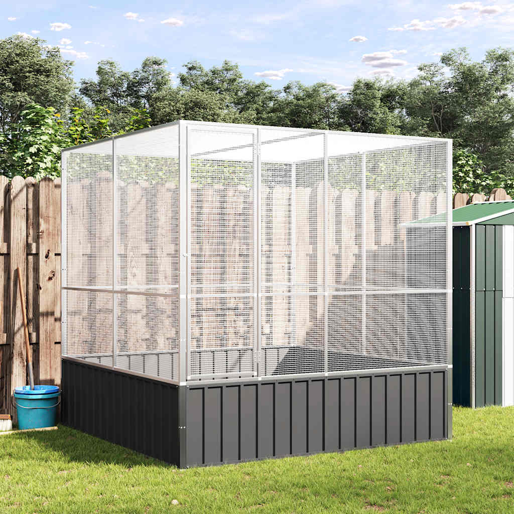 ezüstszínű acél madárház 211 x 207 x 212 cm