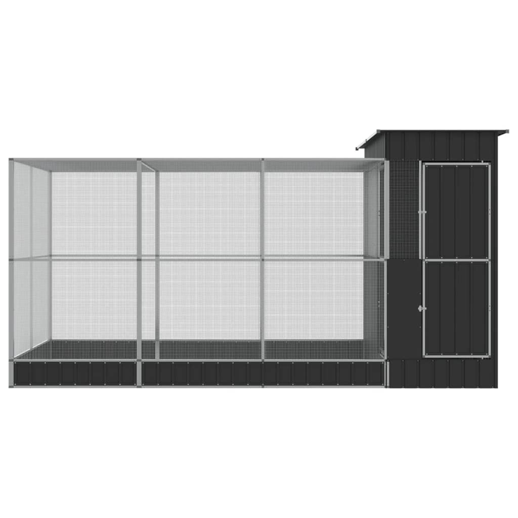 ezüst színű acél madárház kiterjesztésekkel 416 x 203 x 216 cm